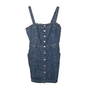 Levis Denim Dress Womens XL Blue Button Front Pinafore Overall Pockets Festival
